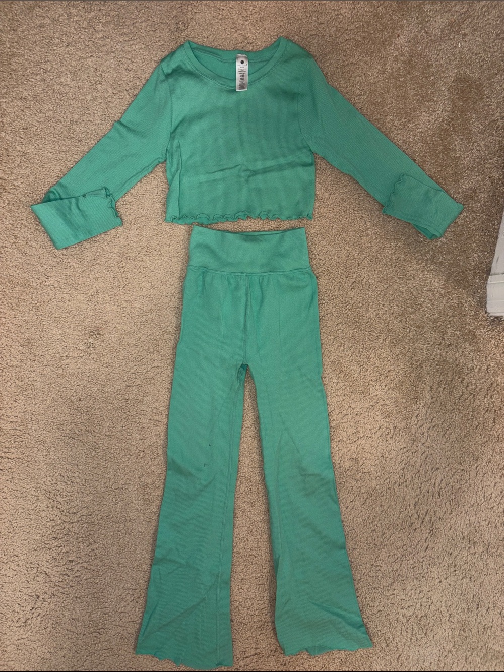 Yogalicious Kids Mint Green Ribbed Matching Set - Crop Top & Flared Pants